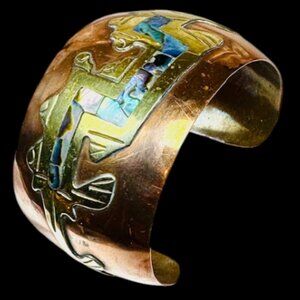 Quetzalcoatl Serpent Cuff Bracelet – Mexican Mixed Metal with Abalone